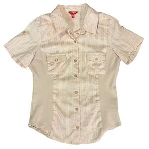 Guess Mixed Texture Button Down Blouse Size Medium